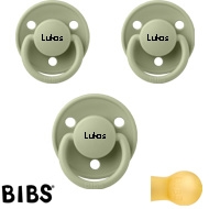 Bibs de LUX Schnuller mit Namen, Rund, Latex, Gr. 2, (Sage), 3'er Pack